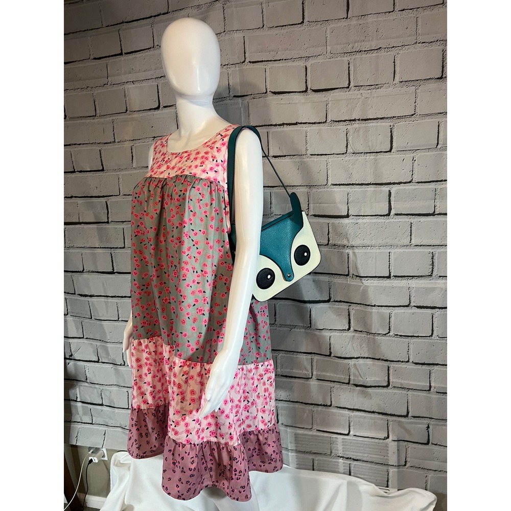 Noracora Pink Floral Tiered Sleeveless Midi Dress Womens Large Babydoll Boho